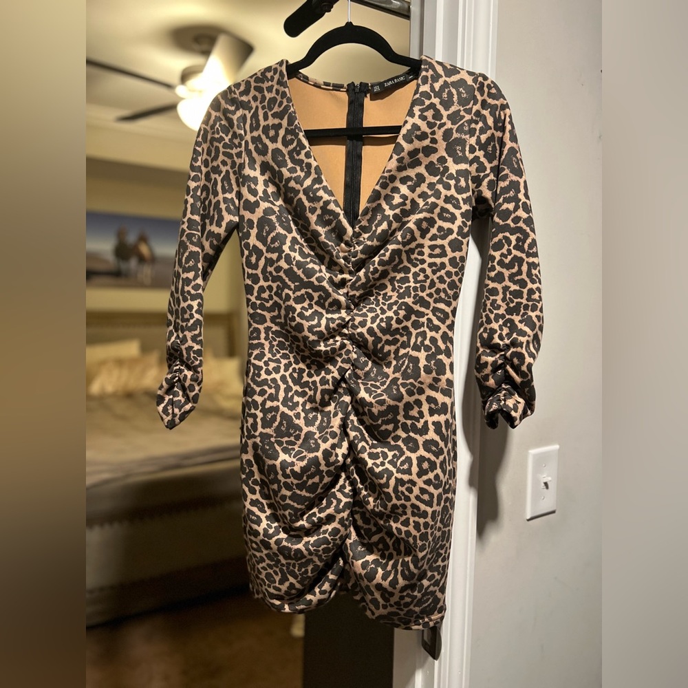Zara leopard print suede type material dress